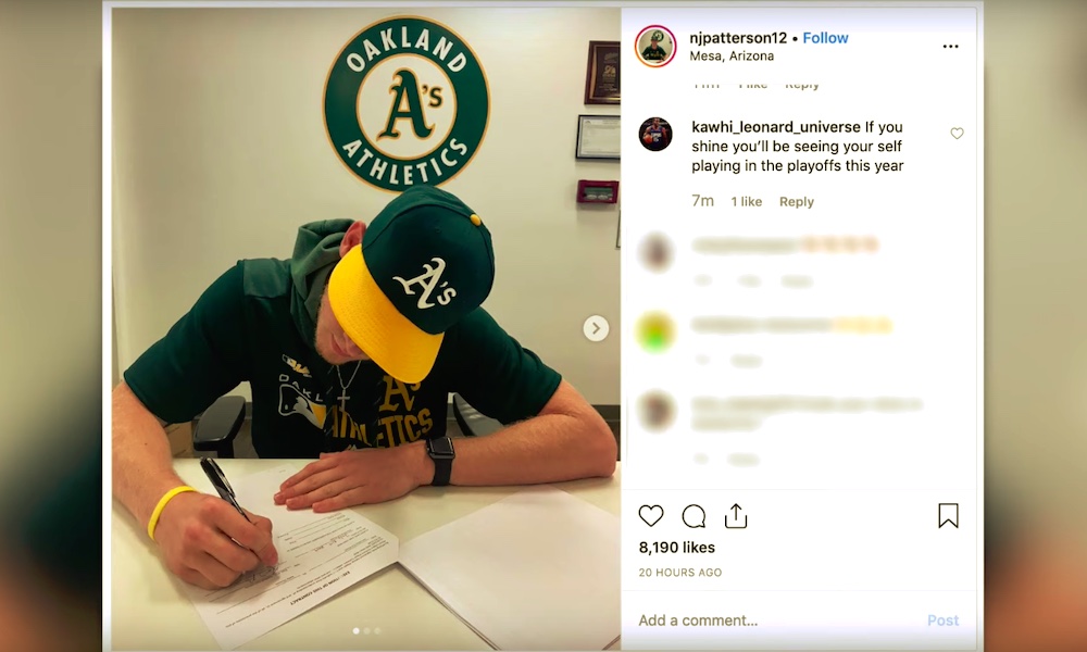 MLB-seura Oakland Athletics sopimukseen fanin kanssa: Nathan Patterson ei ollut pelannut baseballia vuosiin.